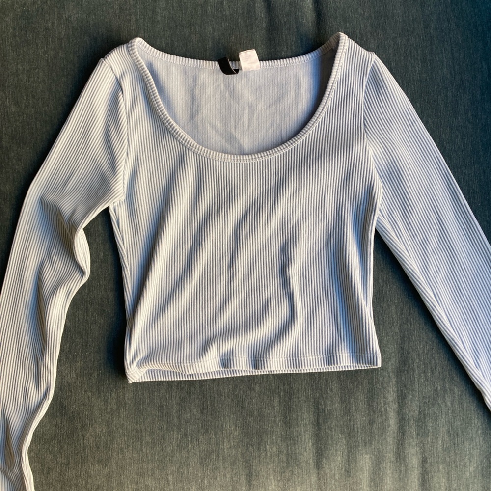 H&M Ribbed Scoop Neck Light Blue